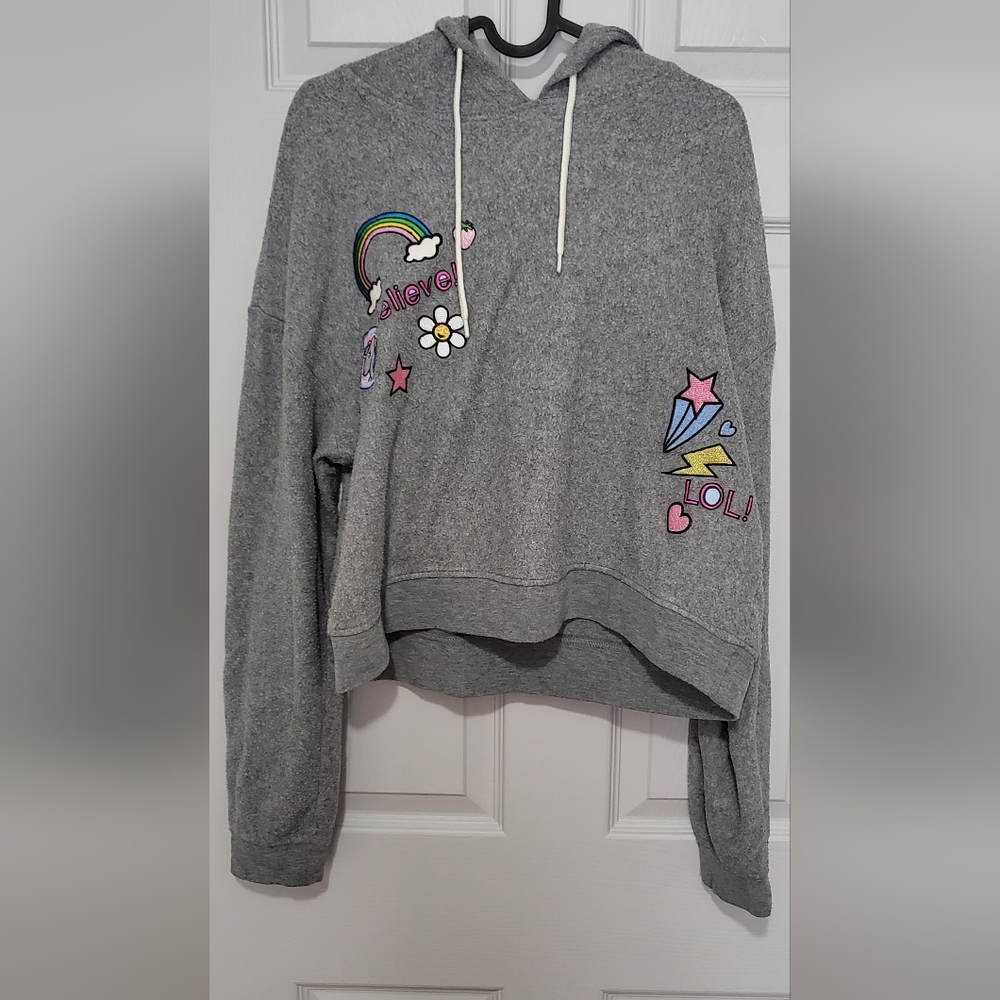 gray with broided design hoodie